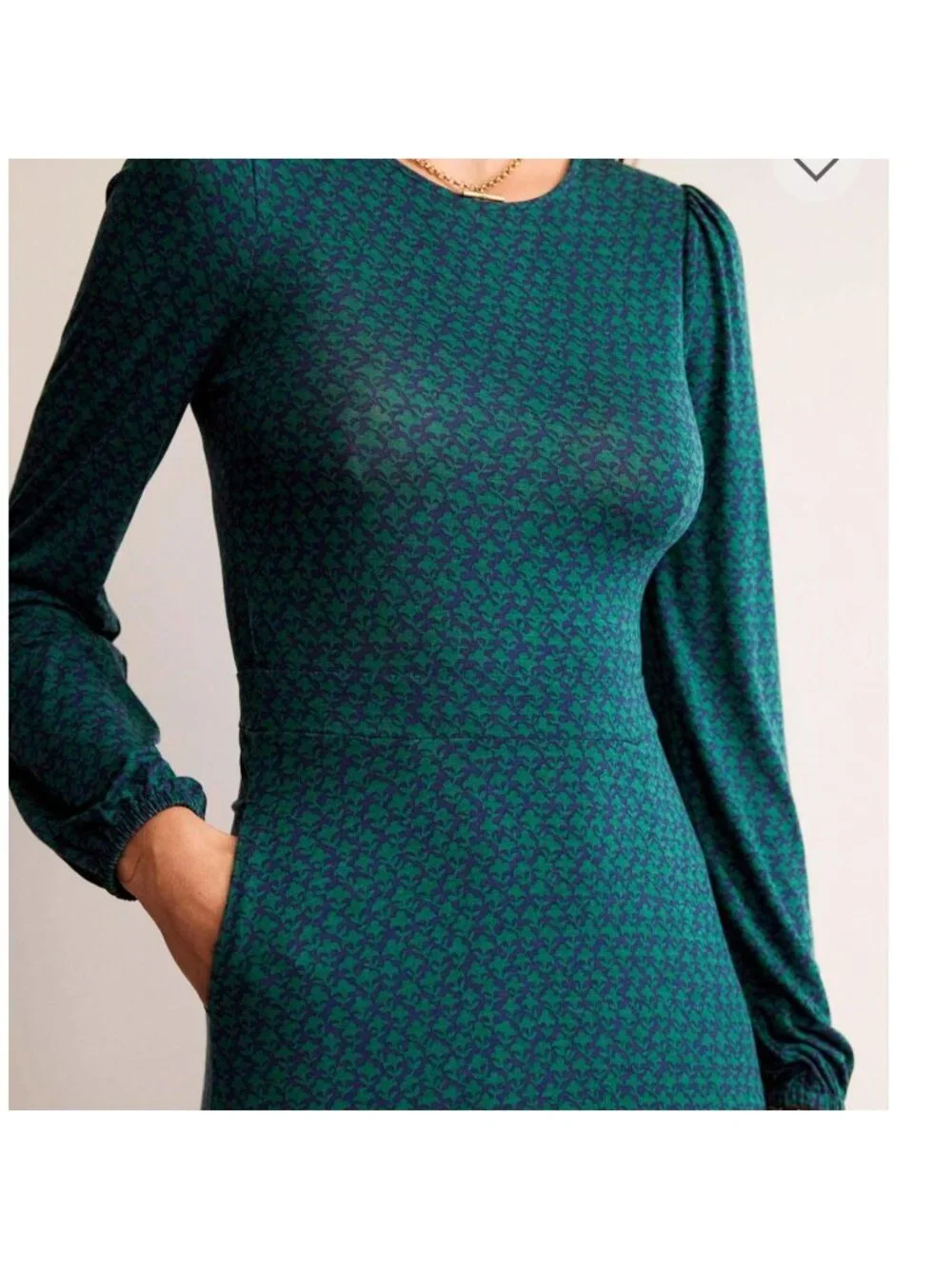 Boden Camille Jersey Knit Midi Long Sleeve Dress Blue Green 6P 6 Petite - Picture 2 of 7